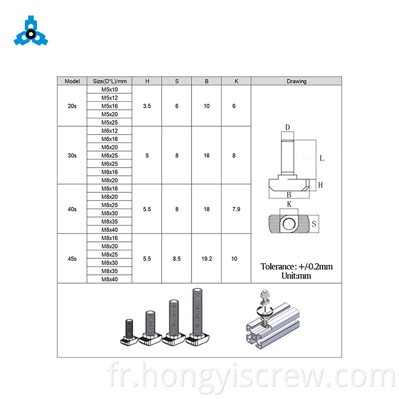 Boulon de marteau en acier inoxydable 316 Boulon de tête T pour le profil en aluminium M6 M8 M5 BOULEUR DE TEMPS Square